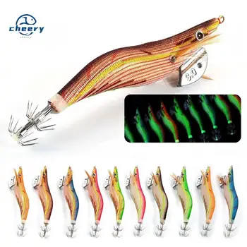CHEERY Squid Jigs Lures Bait 12.5cm 15g Prawn Cuttlefish Bait Whole Sale Luminous Wooden Shrimp Squid Jig Egi Seawood – Metal Jig – view 2
