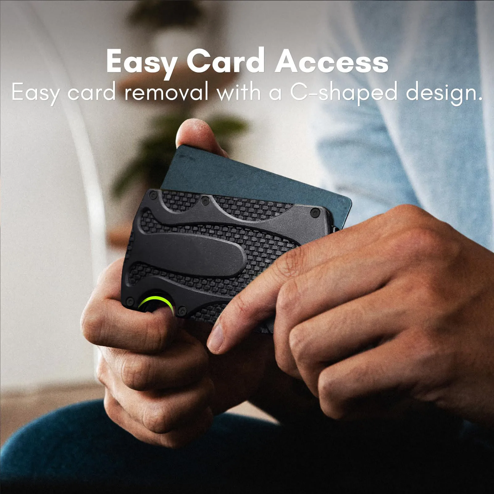 Men's Slim Tactical RFID Blocking Wallet Minimalist Carbon Fiber Credit Card Holder with Aluminum Money Clip and Metal Lining