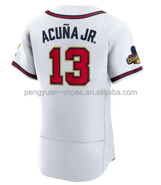 Best Quality #13 Ronald Acuna Jr. #7 Dansby Swanson #1 Ozzie Albies #27  Austin Riley Stitched Gold Program Baseball Jersey - Buy Ronald Acuna Jr.
