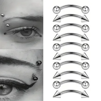1Set(10Pcs) Eyebrow Piercing Jewelry Surgical Steel Curved Barbell 16G Tiny Eyebrow Ring Vertical Labret Lip Ear Rook Jewelry