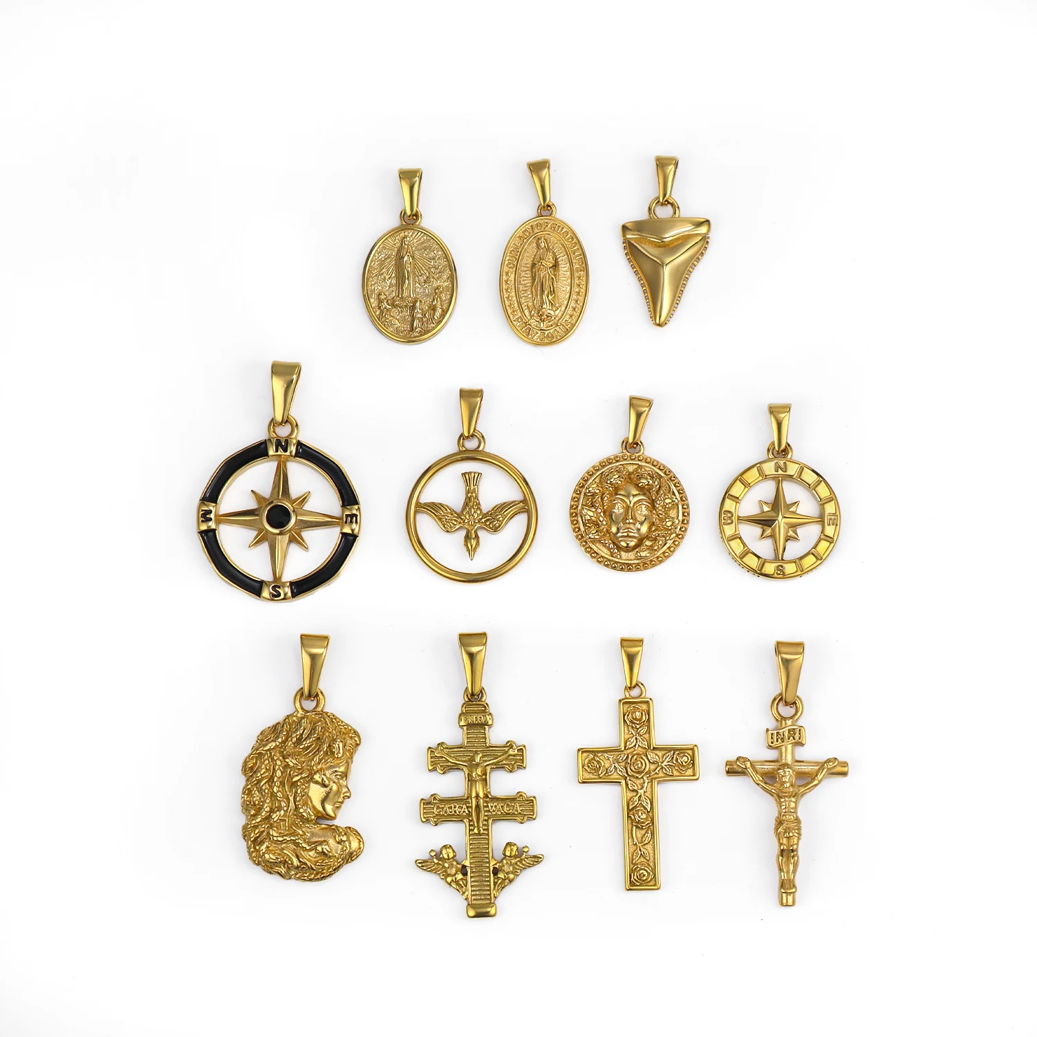 Ciondolo Crocifisso INRI In Acciaio Inossidabile 2-1/4'' - Gioiello Religioso Con Catena 14''