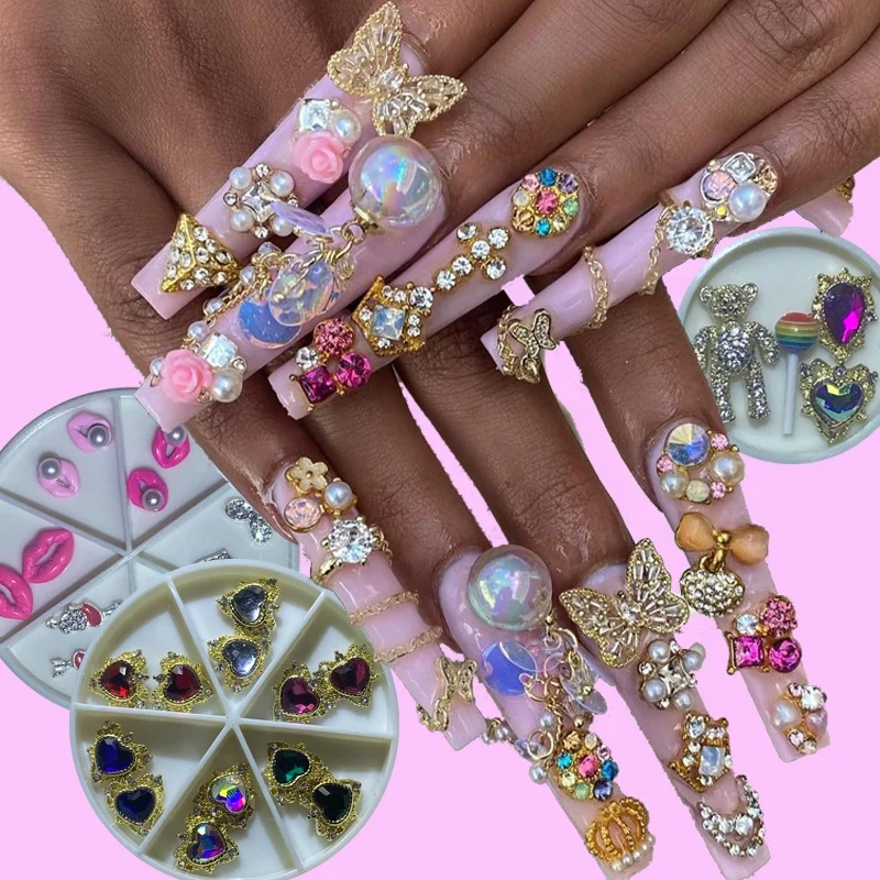 10Pcs Kawaii Ponytail Girl Nail Art Charms 3D Alloy Gold Silver Glitter  Diamond Rhinestone Nail Decoration DIY Nail Accessories