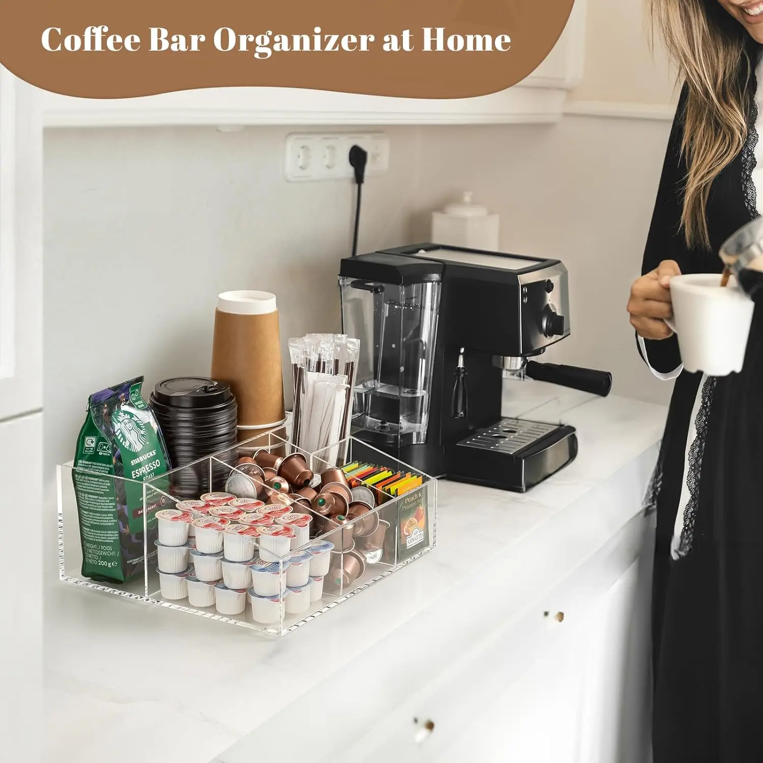 Hosoncovy Organizer per bustine di tè, capsule di caffè, zucchero, 3 strati, contenitore per bustine di