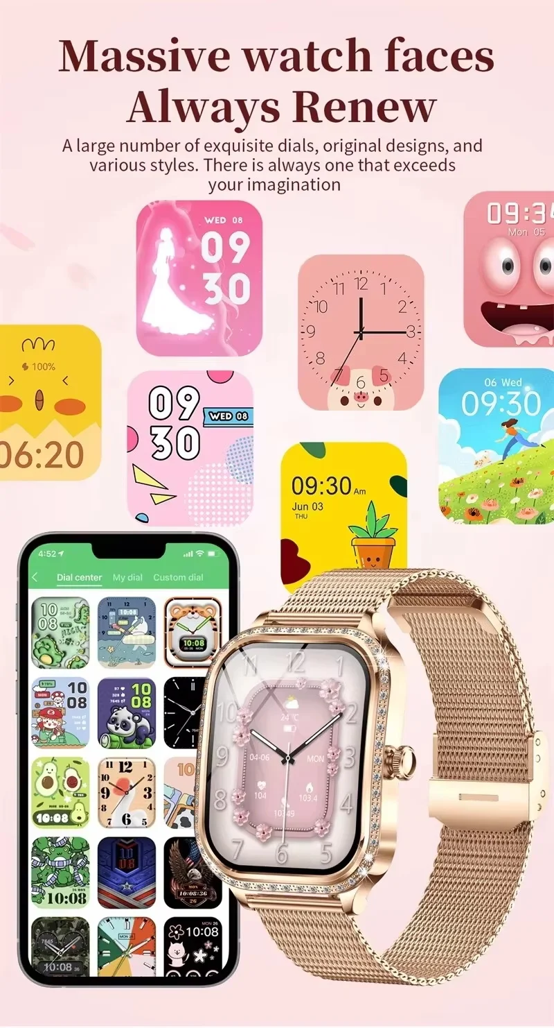 2025 New Women Square Screen Smart Watch Tft Touch Screen MK88 Waterproof Blood Pressure Blood Oxygen Monitoring Smartwatches