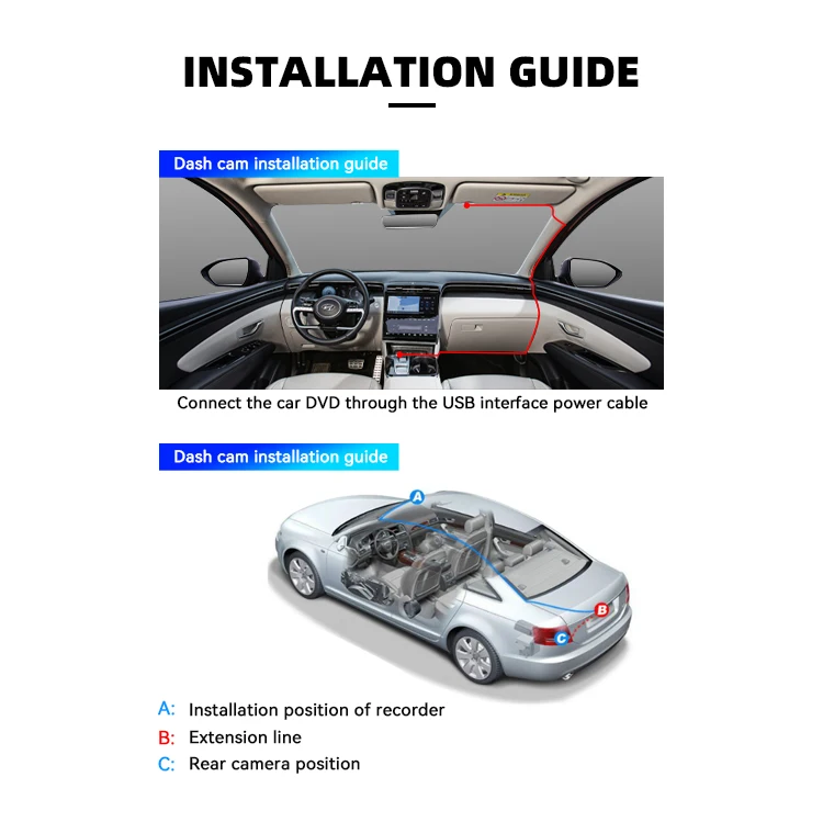 Coview Hot Sales 64G Car Camera Dashcam Usb 1080P+720P 2 Channel Video Recorder Dual Lens Drive Car Black Box for Southeast Asia supplier