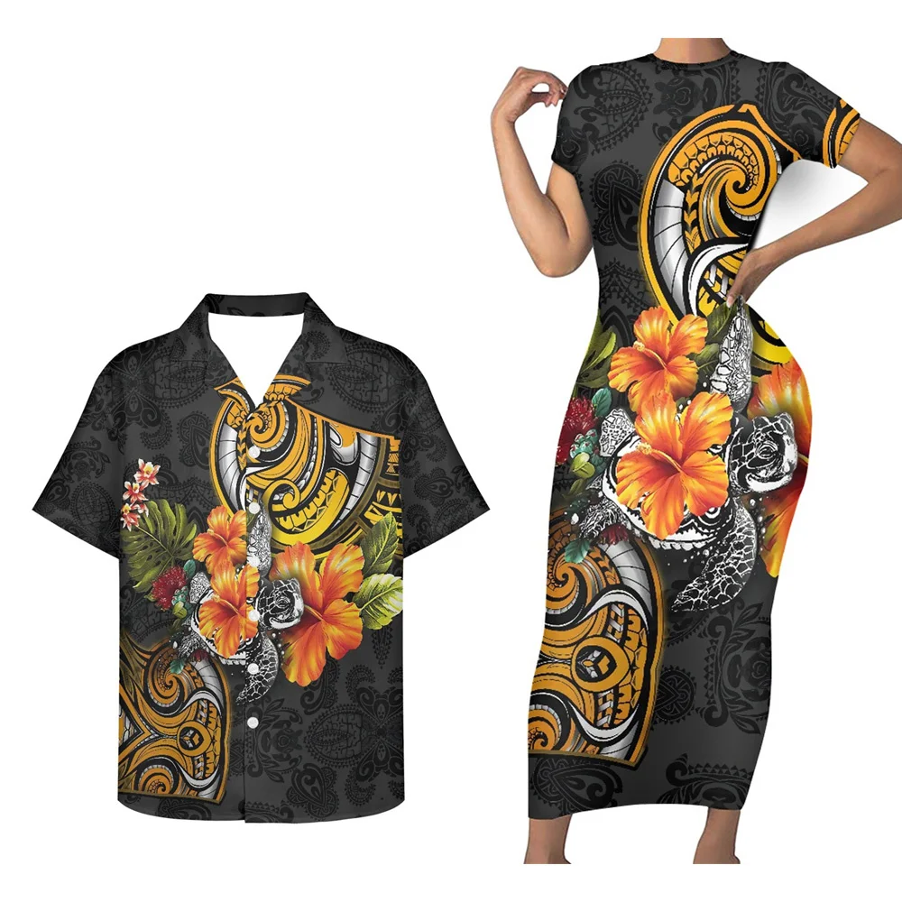 Ropa Para Parejas A Juego Para Amantes,Camisetas Informales Elegantes Con Estampado Flores Naranjas Tribal Polinesianas Para Hombre - Buy Los Amantes Parejas Ropa,Dama Elegante Vestidos Casuales,Los Hombres T Camisas Product on
