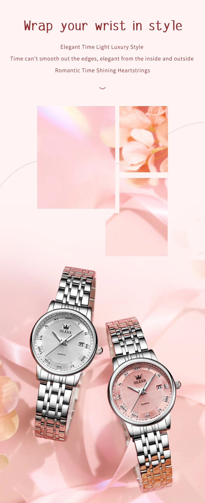 OLEVS 5611 Women's Watches Elegant Fashion Original Quartz Watch for Lady Roman Dial Waterproof Stainless Steel Luminous Watches