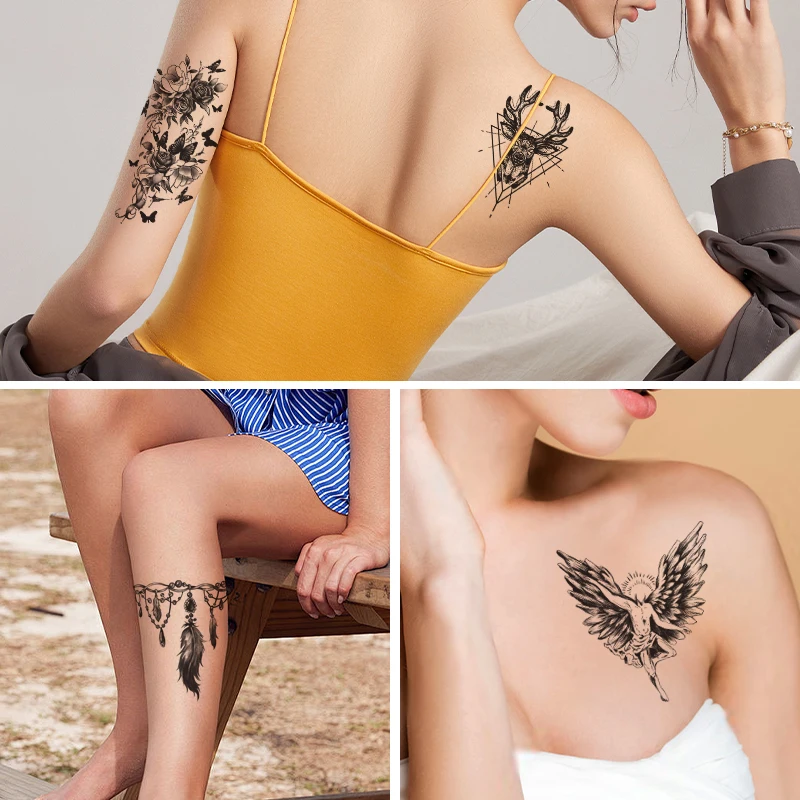 New Waterproof Semi-Permanent Lace Butterfly Pistol Chain Pattern Herbal Inspired Tattoo Stickers