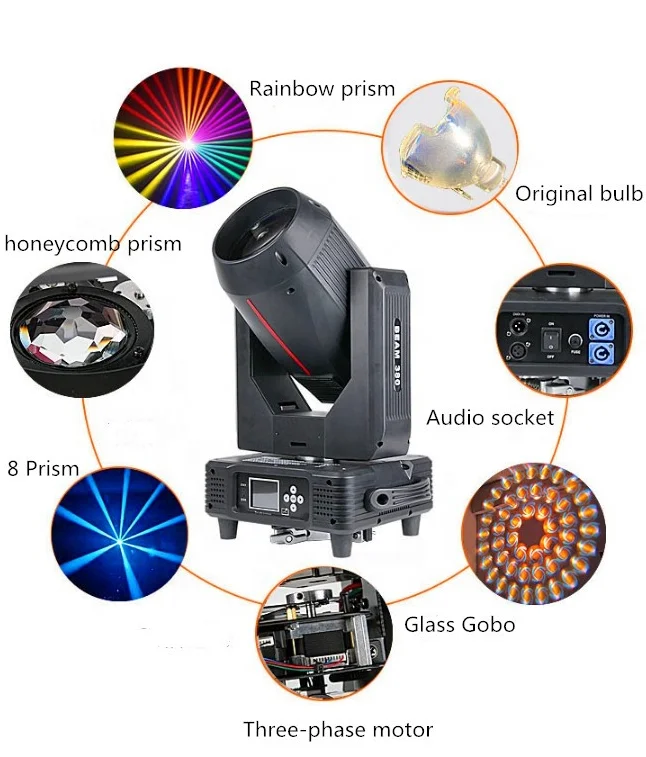 2020 High Power 380w 19r 20r Rainbow Effect Super Beam Moving Head Sharpy Beam 380 Led Stage Lighting for Disco Dj Lyre Led