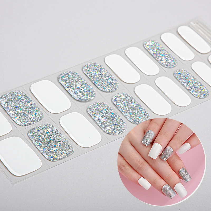Nail Salon Supplies Glitter Pure Color Scheme UV Lamp Hardened Semi-Cured Gel Nail Sticker Gel Strip