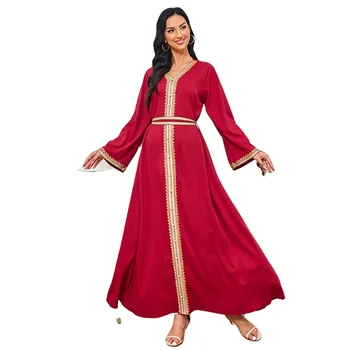 New fashion modern Muslim clothing luxury Moroccan solid color Dubai Kaftan Islamic clothing Arab women's Abaya