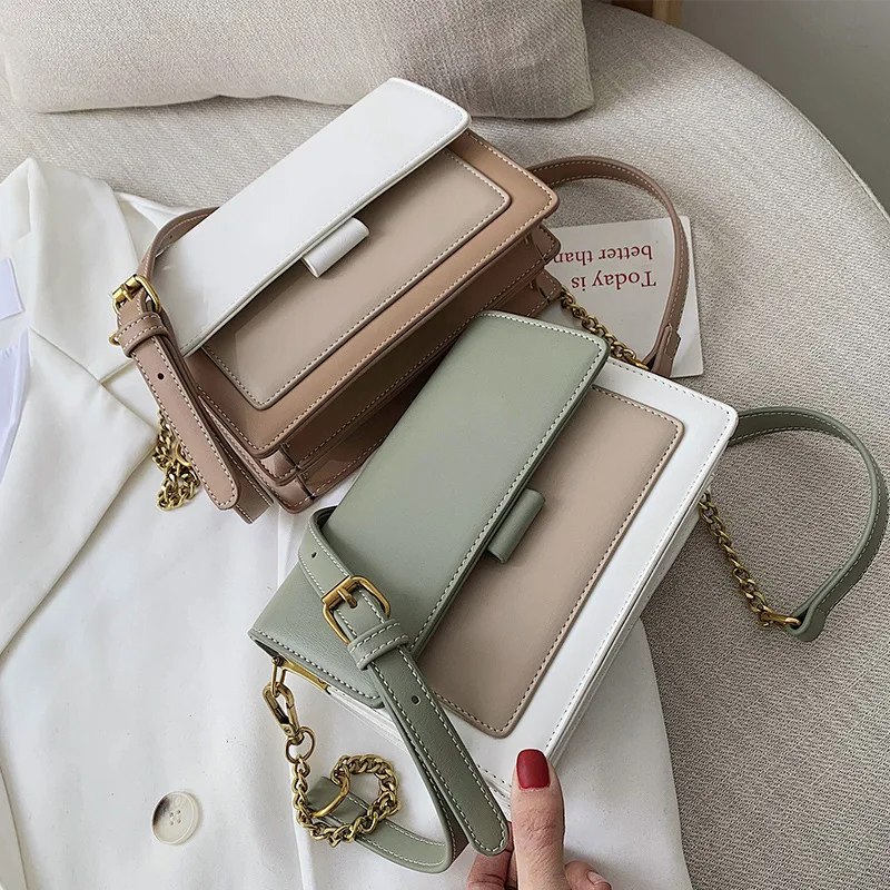 Wide Strap with Chain Handbags Women's square Shoulder Bags with Zipper Compartments Ladies Hobo Purse