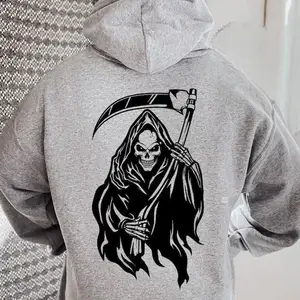 Grim Reaper Oversized Hoodie: Retro Horror Skeleton Hoody