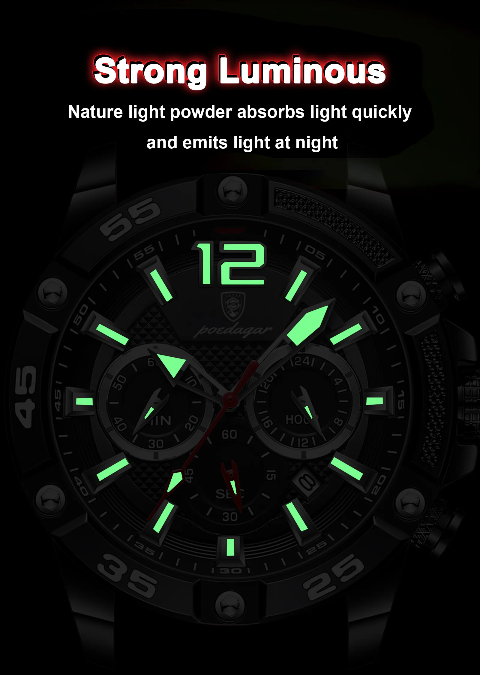 Poedagar 912 Fashion Chronograph Men Watch Waterproof Luminous Date ...