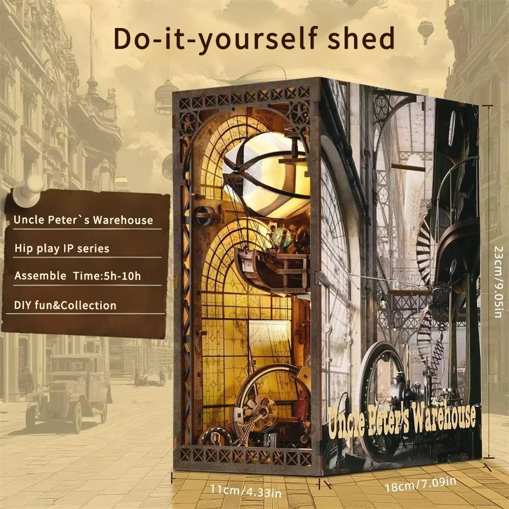 product 3d wooden puzzle mechanic book nook   diy toys for adults creative bookshelf insert with moving parts538-2