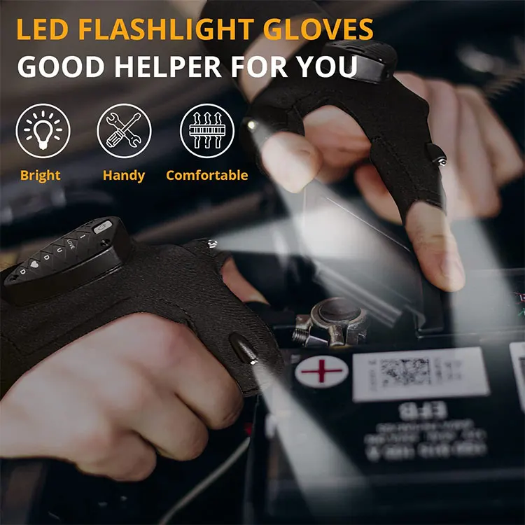 LED Flashlight Gloves - Hands-Free Lights For Camping, Fishing, Repairing - Father's Day Gift From Daughter, Son, Wife
