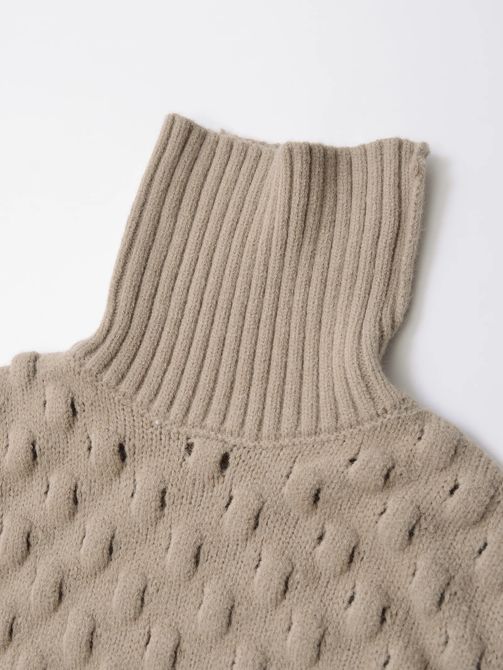 Turtleneck Collar Khaki Color Asymmetrical Design Casual Fashion Sweater Vest for Women