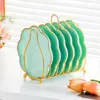 Fruit Green Plum Blossom Plate - 6-Piece Set with Gold Stand