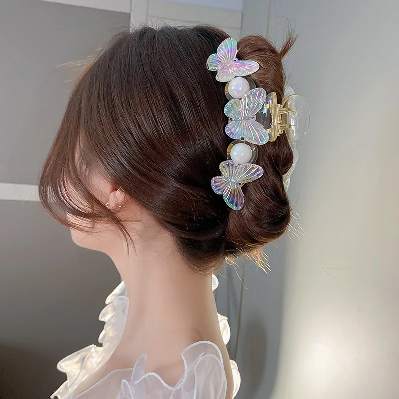 2022 Summer Purple Butterfly Hair Claws Hairpin Cute Transparent Grabs