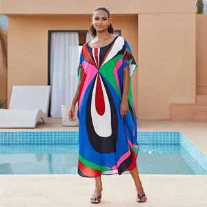 JSN Factory New Arrival Wholesale Price Beach Blouse Positioning Print Holiday Beachwear Dress