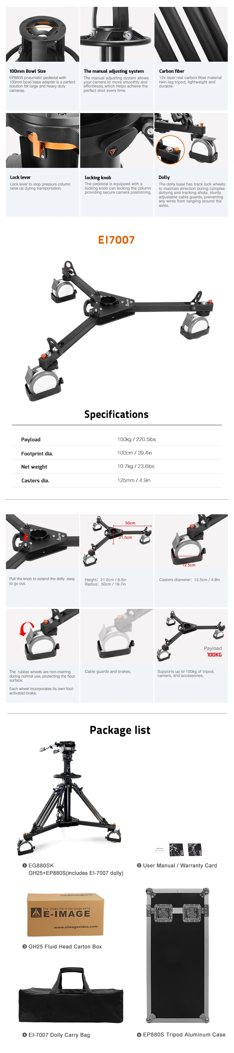 E-IMAGE EP880SK 28kg Payload 100mm Bowl Air Pump System Tripod Pedestal  Broadcasting Equipment| Alibaba.com