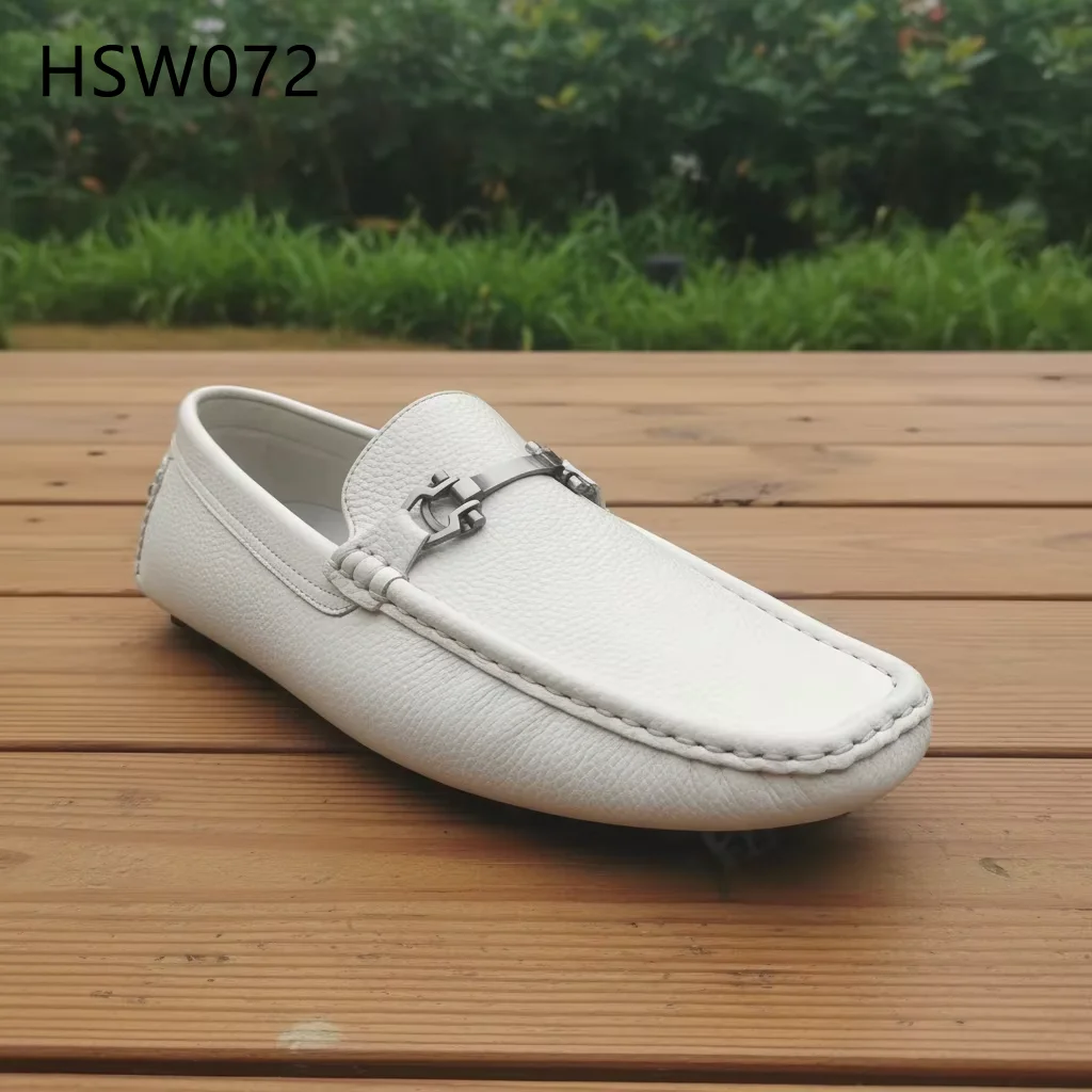 HY, eleganckie białe buty typu boat shoes do spacerów w parku, wykonane z wybijanej skóry, przeznaczone na rynek Singapuru, model zakładany na chodzące, tradycyjne ręcznie robione buty penny shoes HSW072