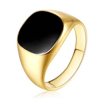 Hot Sale Fashion Men's Jewelry Black Gold Rings Epoxy Stainless Steel 18k Gold Plated Rings for Men
