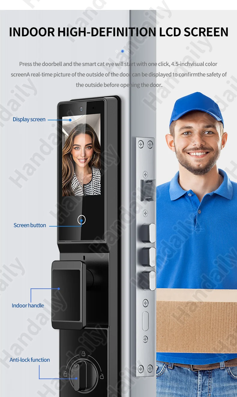 handaily video intercom tuya palm vein smart door lock smart door lock fingerprint password cerraduras for main gate p70-11