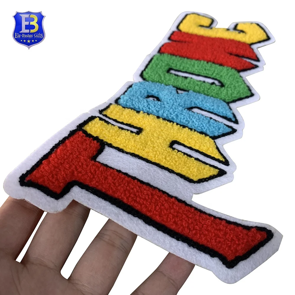 Factory Custom Iron on Embroidery Towel Letter Logo Chenille Patches for  Clothing - China Patches and Chenille Patches price
