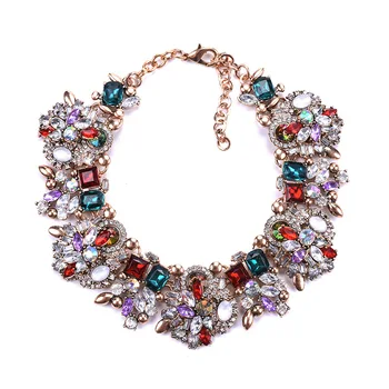 2019 New fashion bling large crystal shiny stone party statement necklace for women