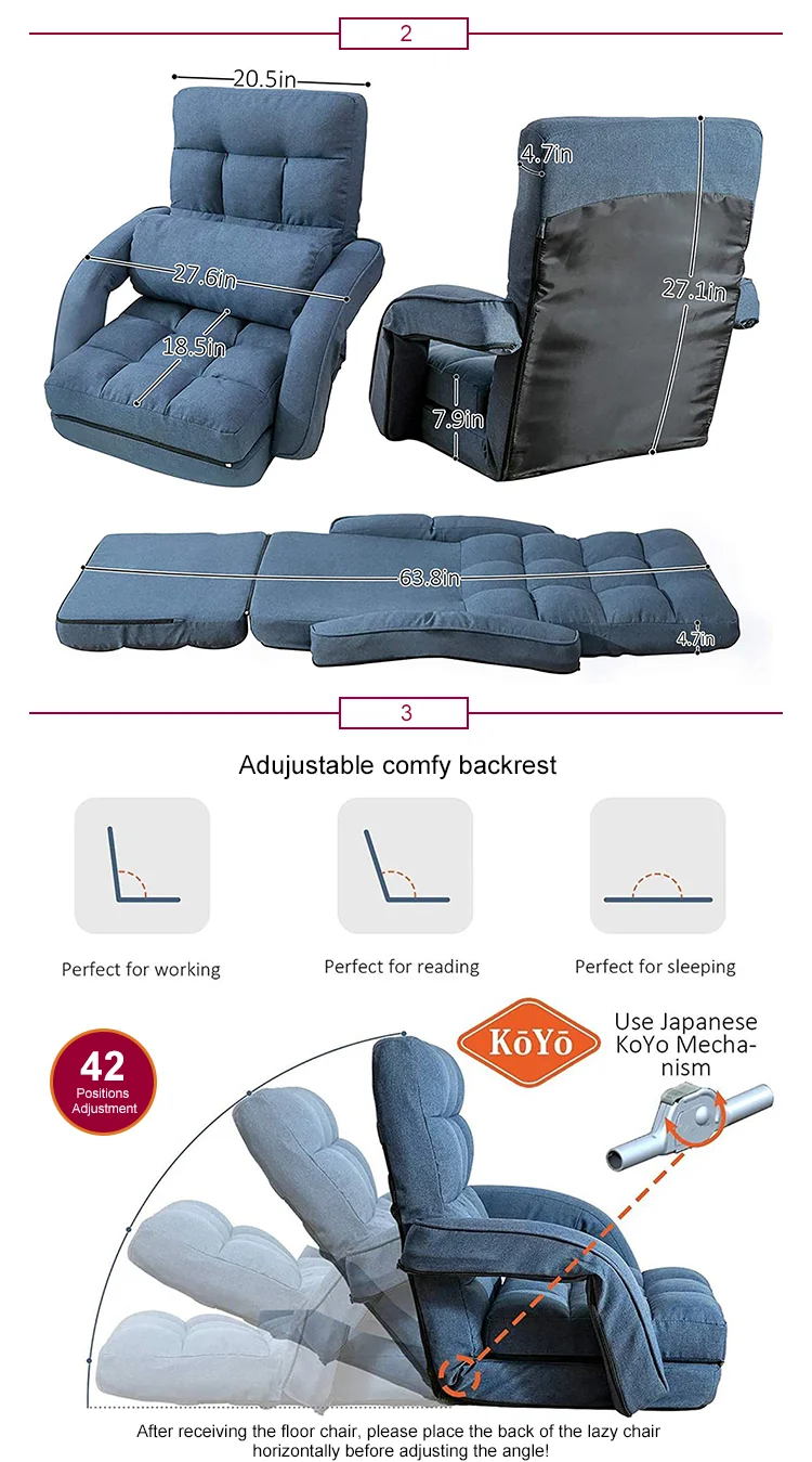 42-Position Adjustable Folding Lazy Sofa with Armrests and a Pillow Padded Gaming Chair for living room