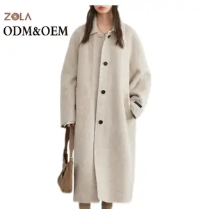 High Quality Winter Ladies' Casual Long Warm Alpaca Fur Woolen Coat Pocket Decorated