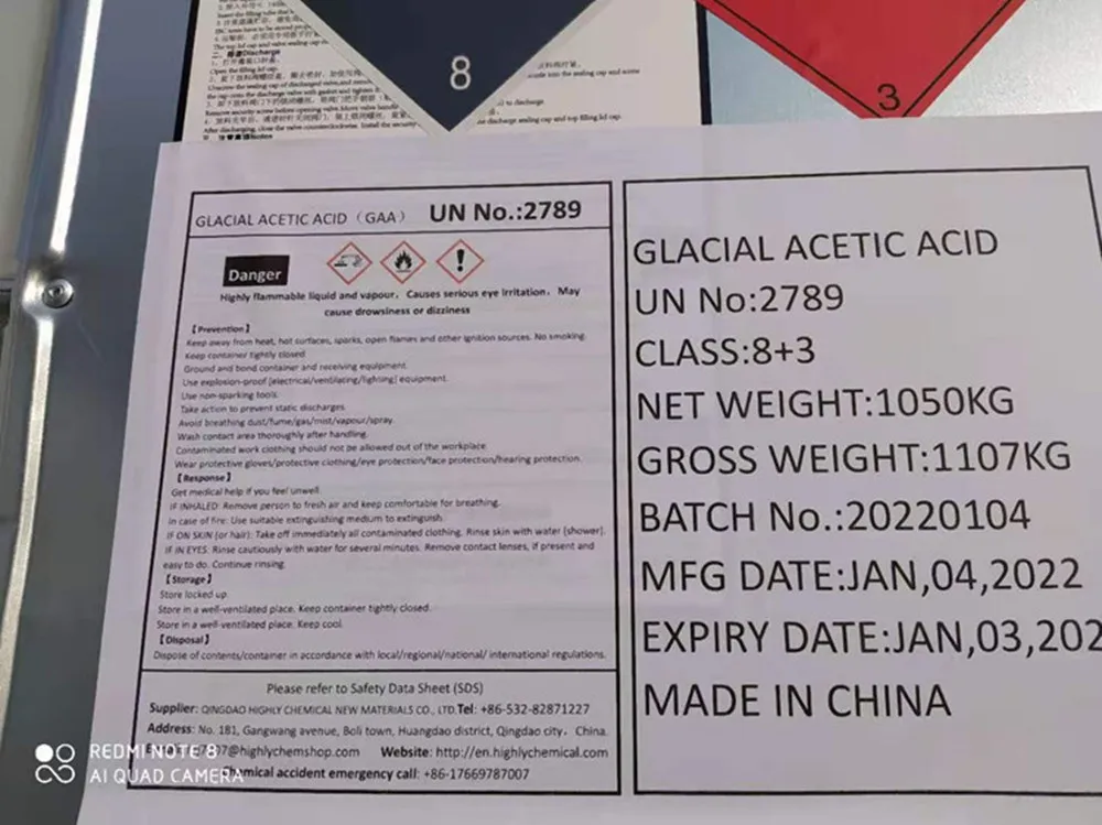 Food Grade and Industrial Grade 99.8%Min GAA/Glacia Acetic Acid