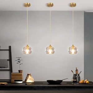 Crystal Ball Hanging Single Lamp Bedside Copper Material Led Pendant Light for Home Kitchen Island