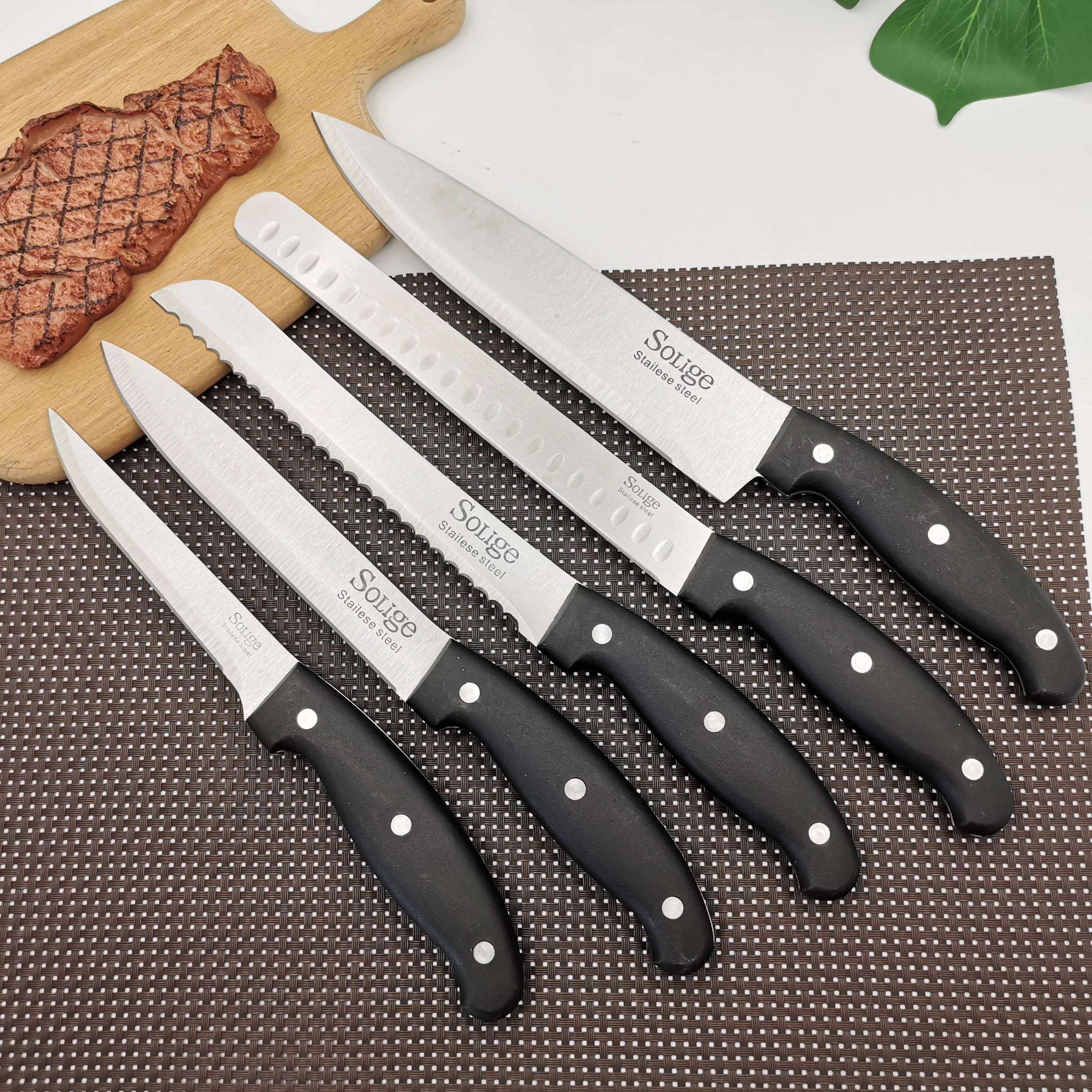 Buy Wholesale China Chinese Professional Cheap 5pcs Pom Handle Stainless  Steel Kitchen Knife Set With Block & Steel Head Knife Set at USD 20