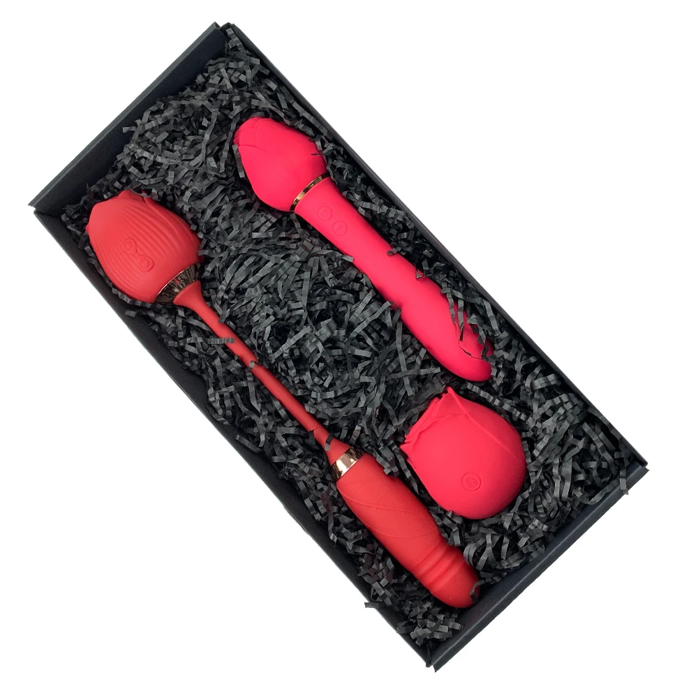 Rose Combination 3 Pieces/Set Gift Box Rose Shaped Vibrating Rose Vibrator Sex Toys for Woman Clit Tongue Sucking Vibrator