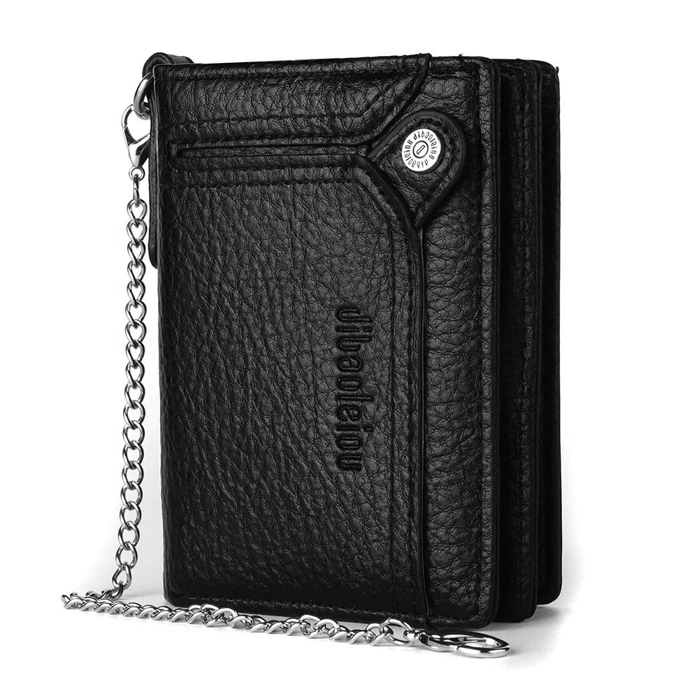 Men's Mini Wallet with Chain - PU Leather Short Wallet, Double