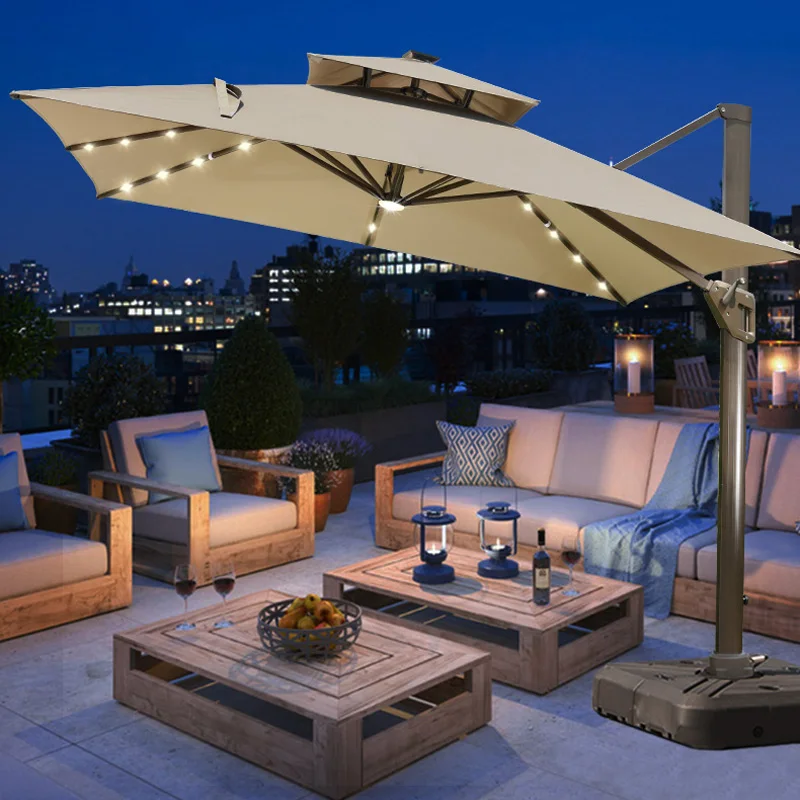 Led Big Size Umbrella Parasol Metal 3m Dia Solar Panel Patio Restaurant Umbrella Outdoor Garden
