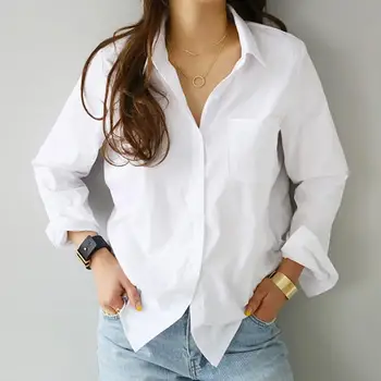 Spring Women White Shirt Female Blouse Tops Long Sleeve Loose Casual Turn-down Collar OL Style Office Ladies' Blouses Y12651