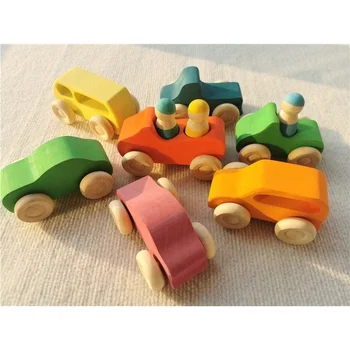 Kids Wooden Stacking Toys Basswood Rainbow Cars and Trees for Children Building Blocks Play