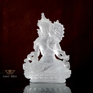 Lost-Wax Liuli Crystal Religious White Tara Female Buddha Statue for Altar