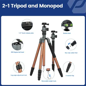 Fotopro DSLR Camera With Ball Head and Quick Release Plate Detachable Monopod Aluminum Tripod detail image