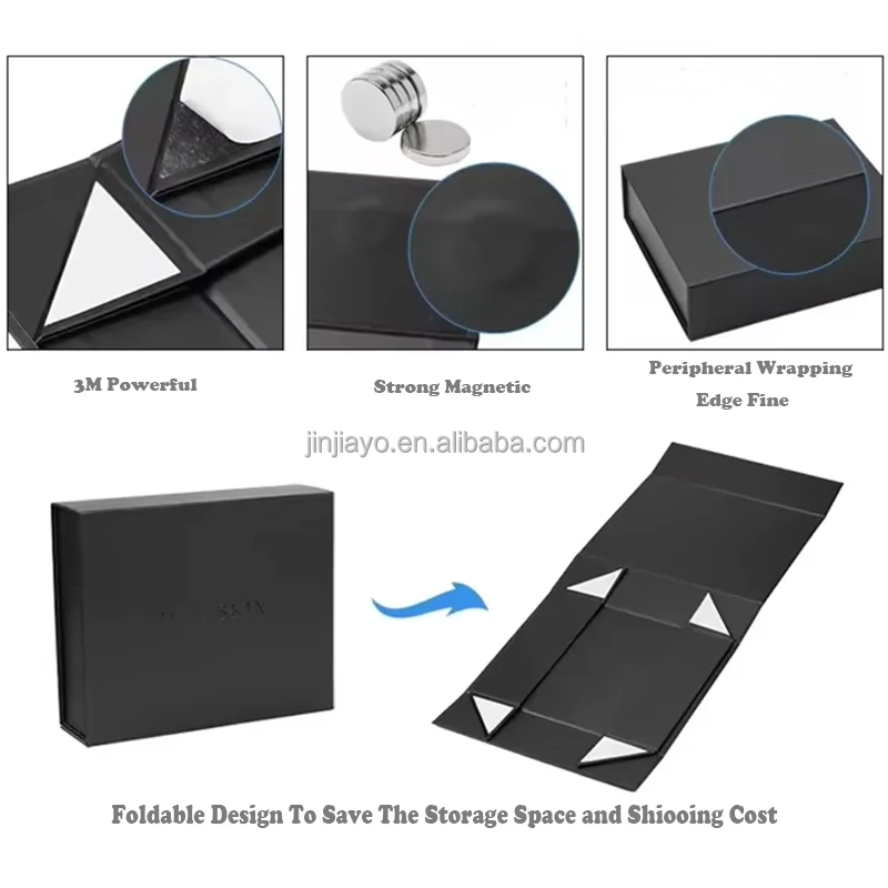 Customize Logo Printed Hot Stamping UV Black Paper Cardboard Box Cosmetic Packaging Magnetic Folding Gift Box for Essential Oil manufacture