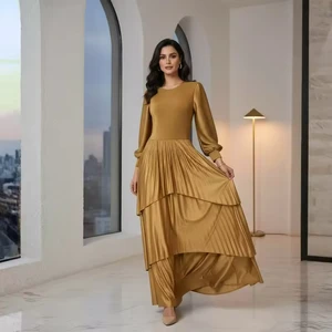 Wholesale Smocked Clothing Women's Elegant Dress Loose Casual Dresses Miyake Pleated Dress Polyester Fabric