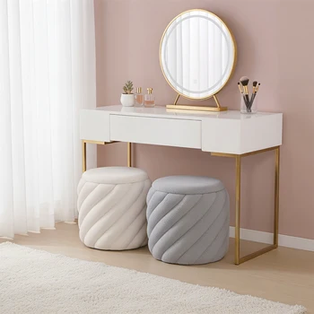 Modern Furniture Boucle Fabric Round Soft Tufted Footstool Storage Ottoman with Removable Lid