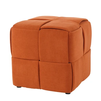 Modern New Design Woven Fabric Covered Cube Seating Ottoman Stool Pouf