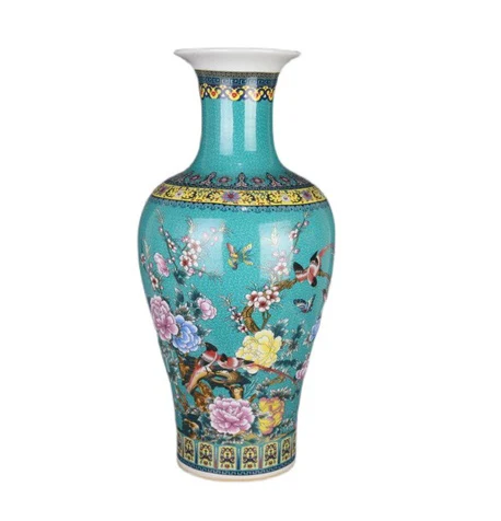 景德镇热卖现代陶瓷大蓝珐琅中式花瓶装饰仿古室内装饰花瓶