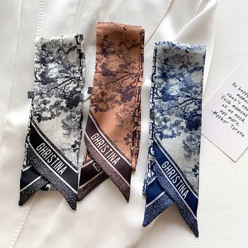 New Fashion Decoration Thin Section Narrow Silk Scarf Women Simple Decoration Scarf Small Scarf Tied Hair Band Bag
