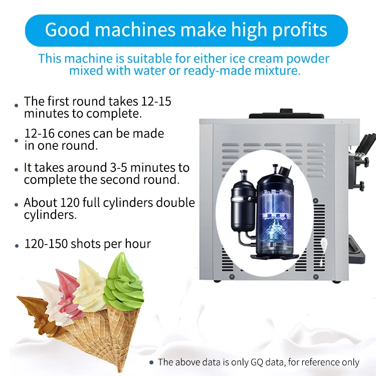 GQ-618 Soft Ice Cream Machine - 3 Nozzles, Stainless Steel, Ideal
