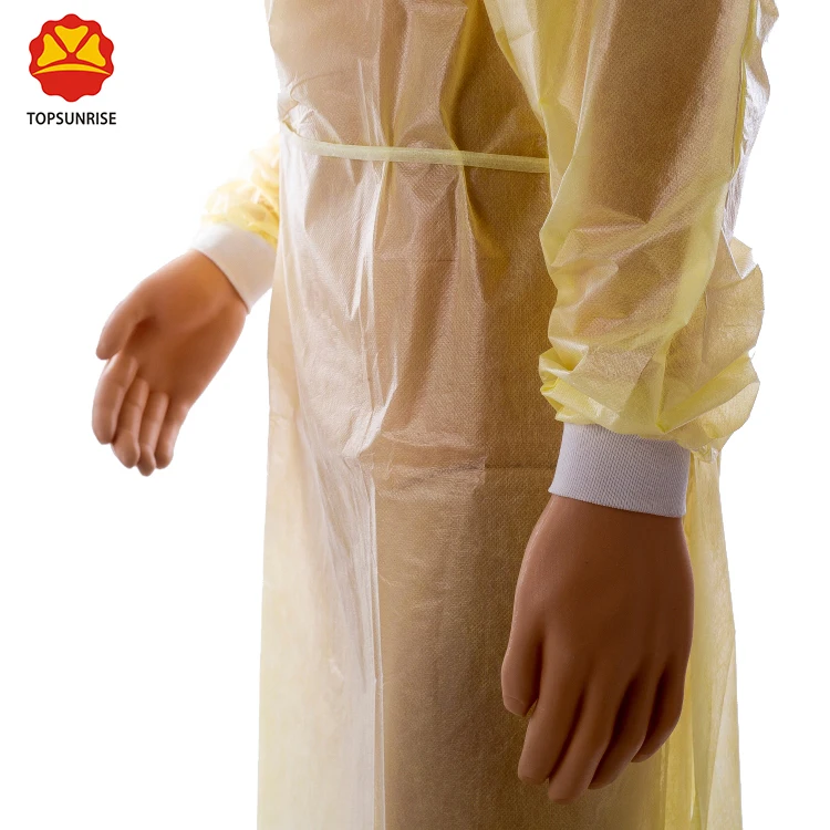 Yellow Wholesale Disposable  medical surgical Isolation gowns with knit cuff